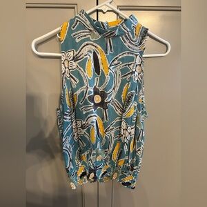 Christian Siriano Floral Tank Top - Teal and Yellow sz M